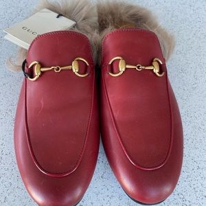 Gucci Red Princetown with Lamb Wool Lining